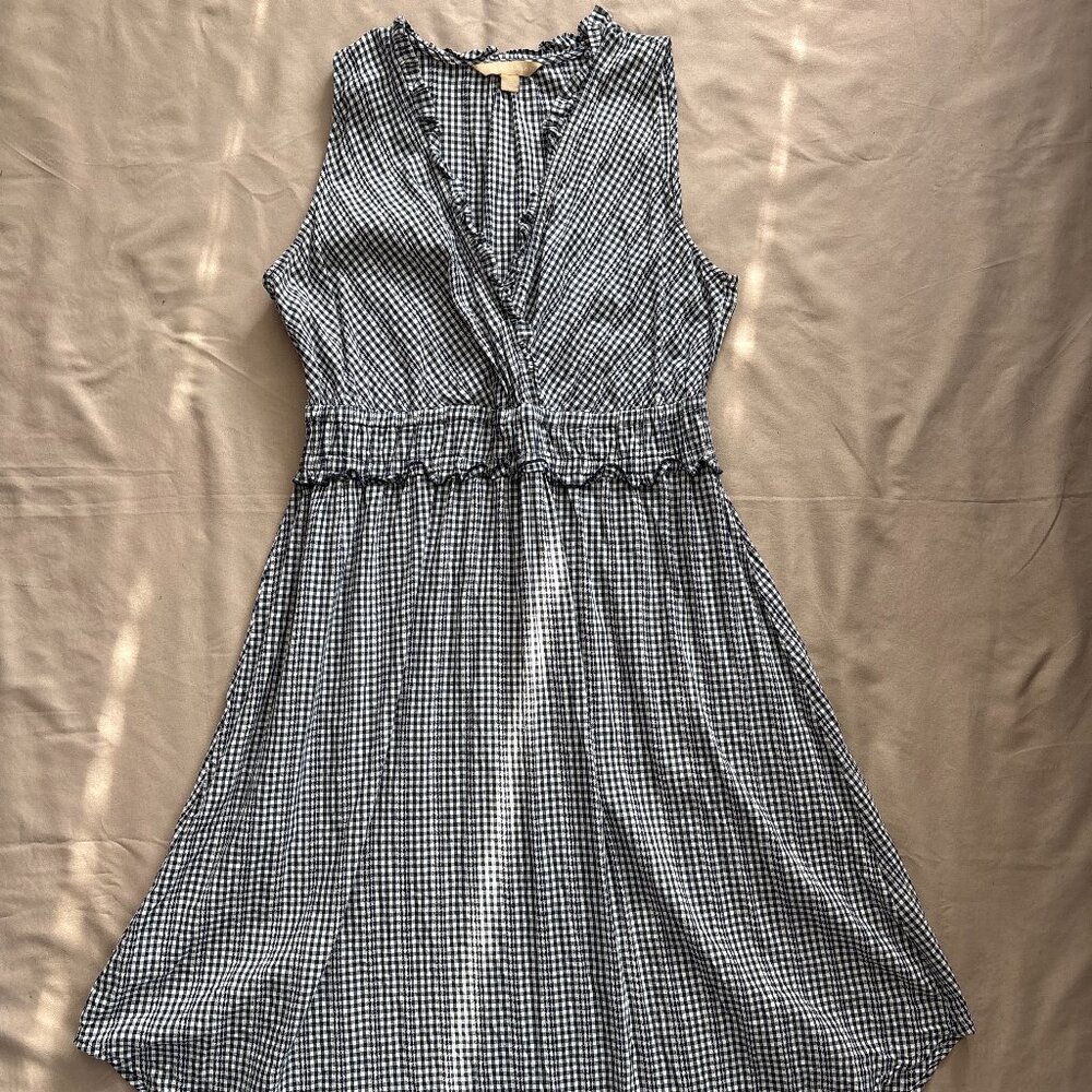 Hope & Harlow Navy Gingham Surplice Midi Dress Sz 12 Cotton